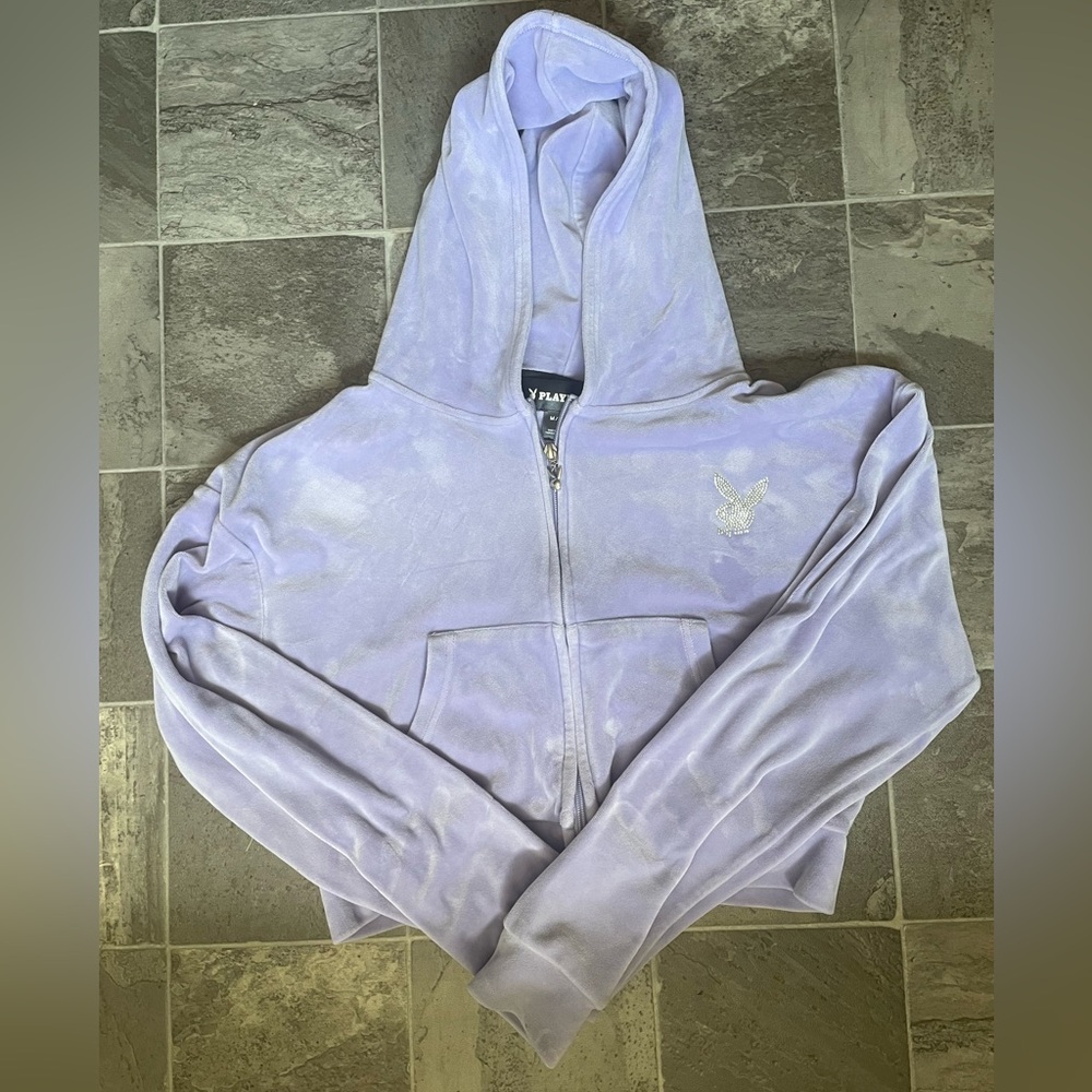 Playboy Lavender Velour Zip-Up Hoodie